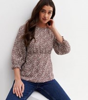 New Look Purple Ditsy Floral 3/4 Puff Sleeve Top